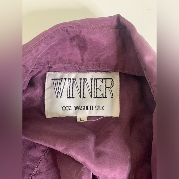 Winner 80s Silk Sueded Purple Boxy Short Sleeve Button Up Men’s Shirt Size Large - Picture 7 of 7